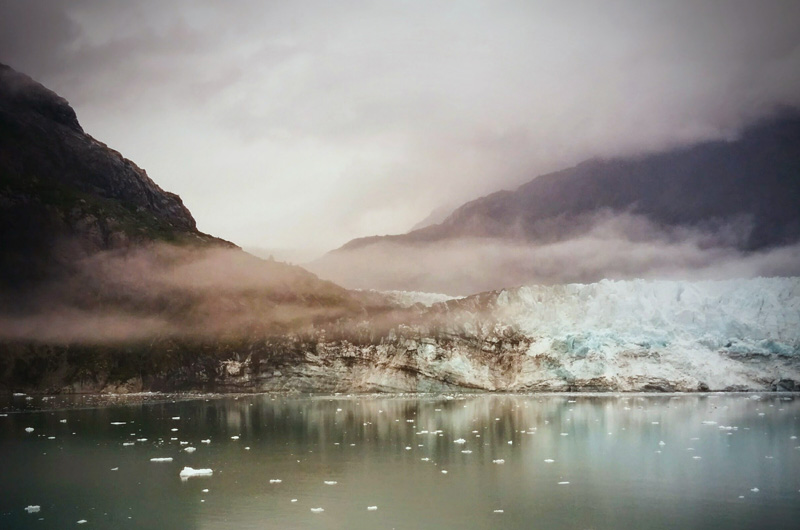 Moody photo of glacier on a stormy day
