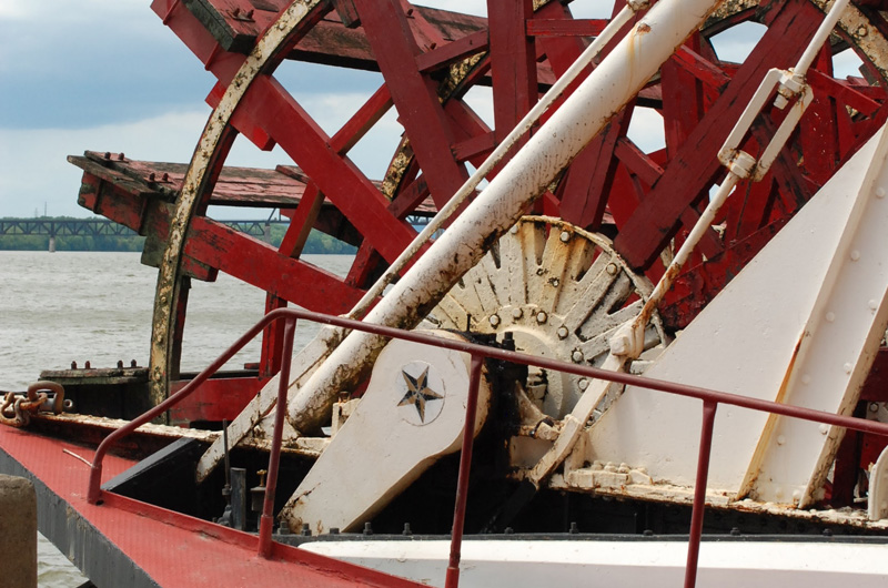 Rusty old paddle wheel from boat